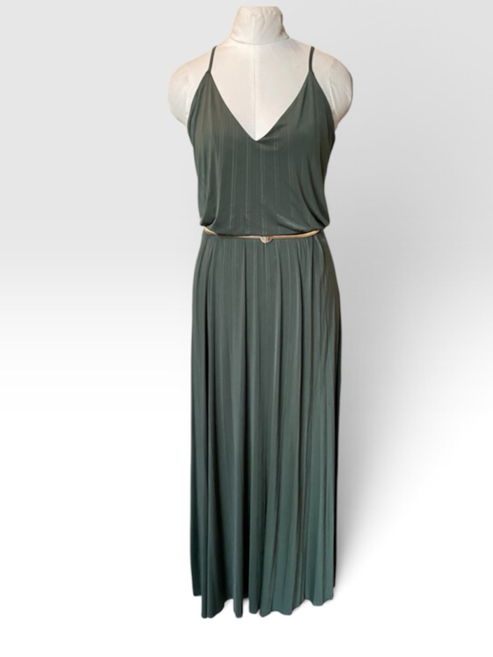 Free People Odyllyne Dark Green Slinky Maxi Dress